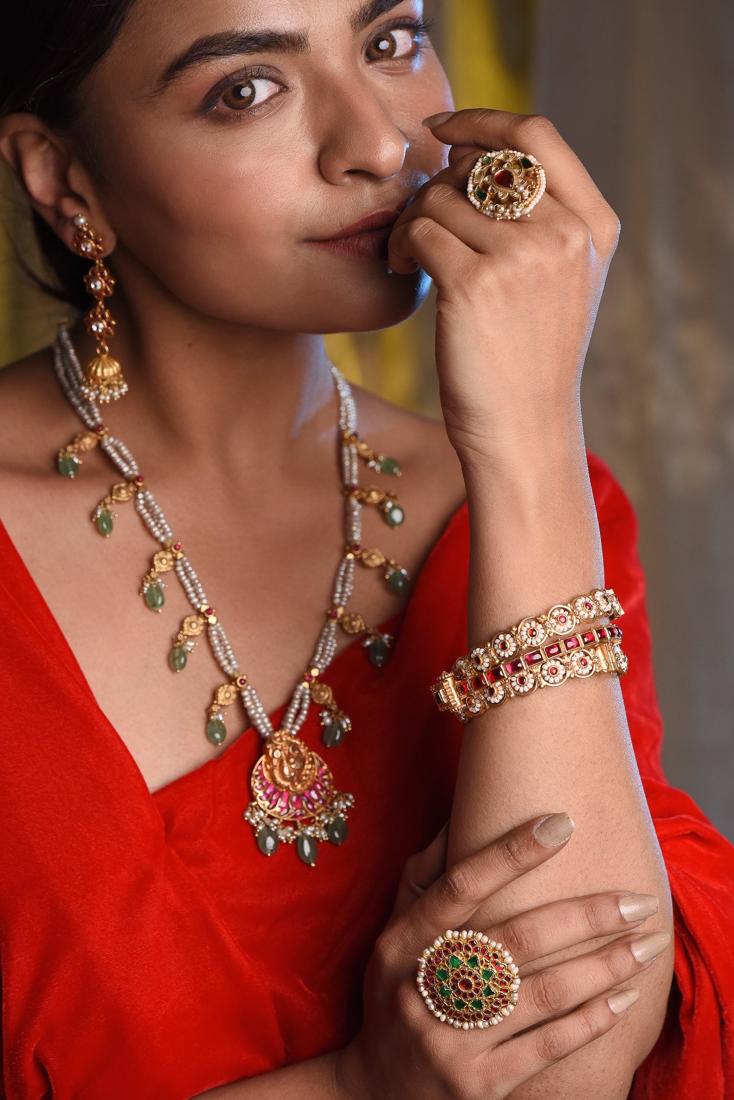 18KT GOLD RUBY WITH EMERALD BANGLE - SurabhiJewels