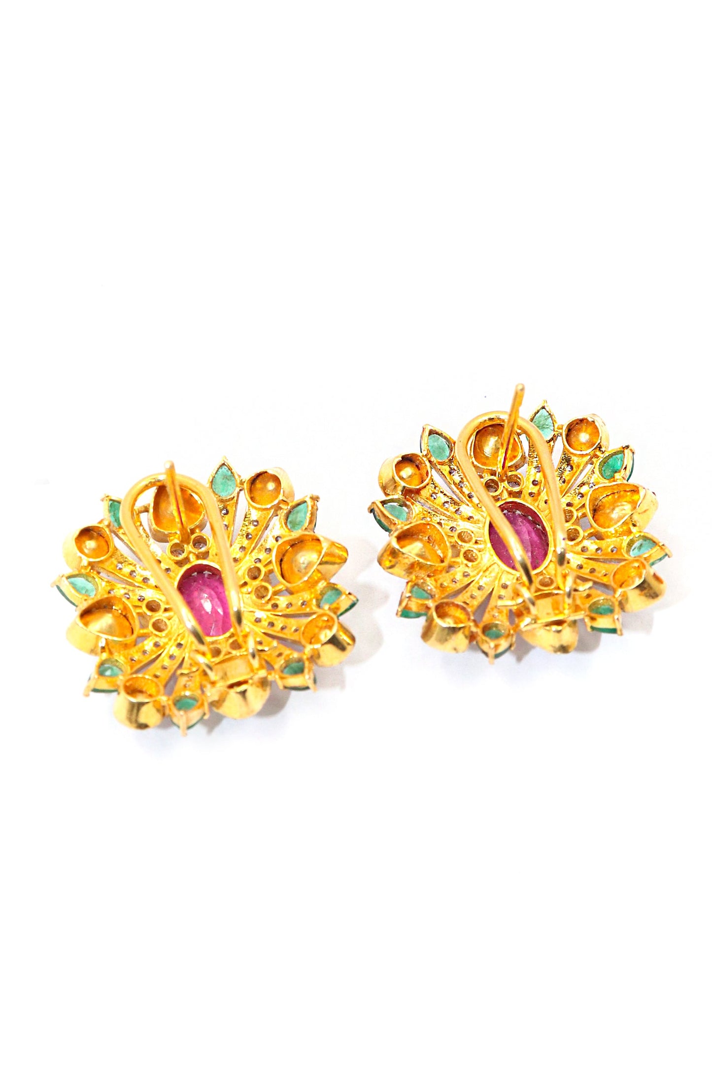Elegant Jadau Gold Earrings with Precious Stones