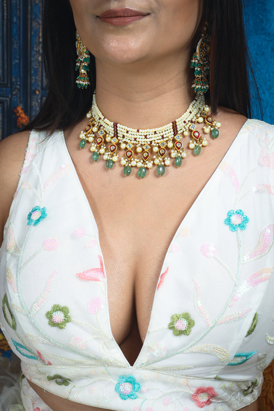 Ishana Emerald Ruby Diamond Necklace Set