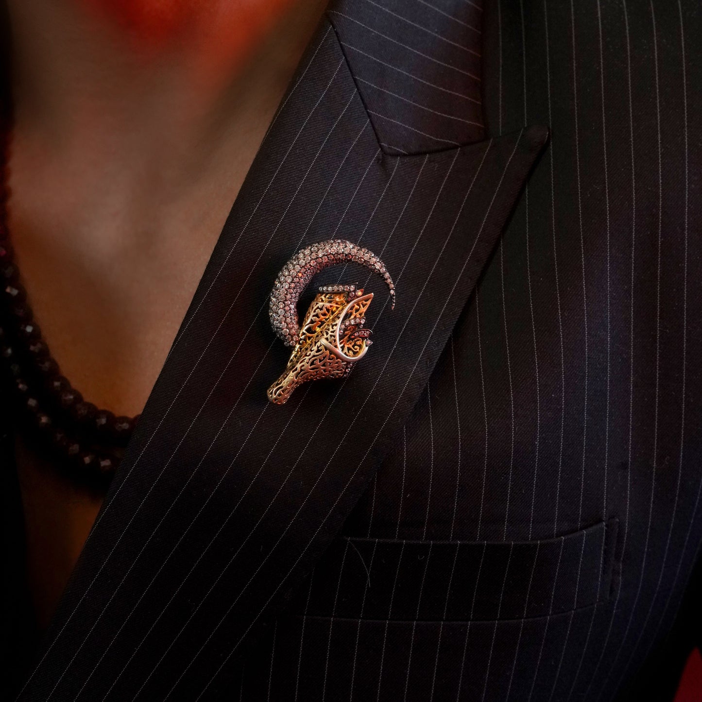 Gold Diamond Peacock Design Brooch