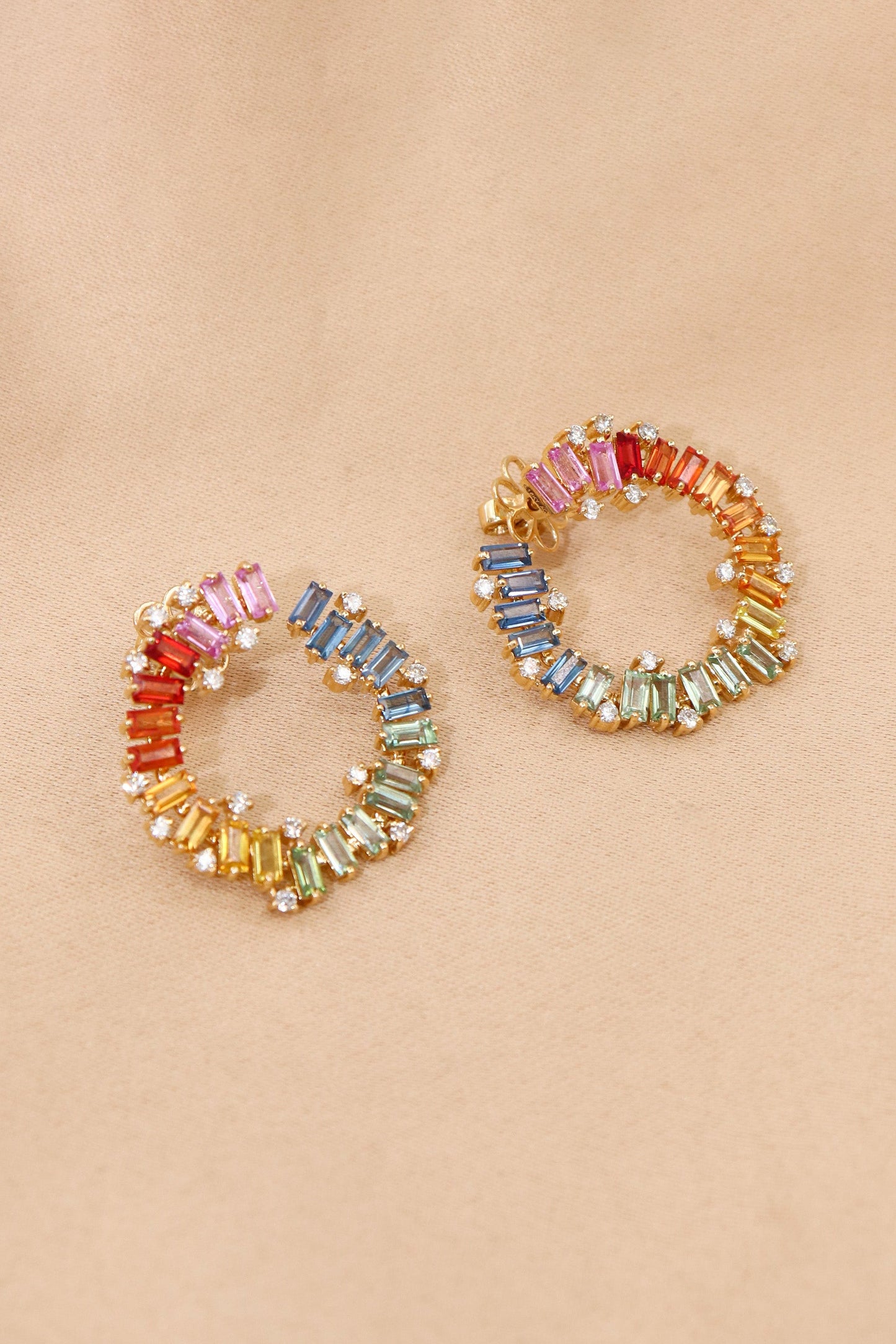 Multi Sapphire Gemstone Round Earring Jewelry