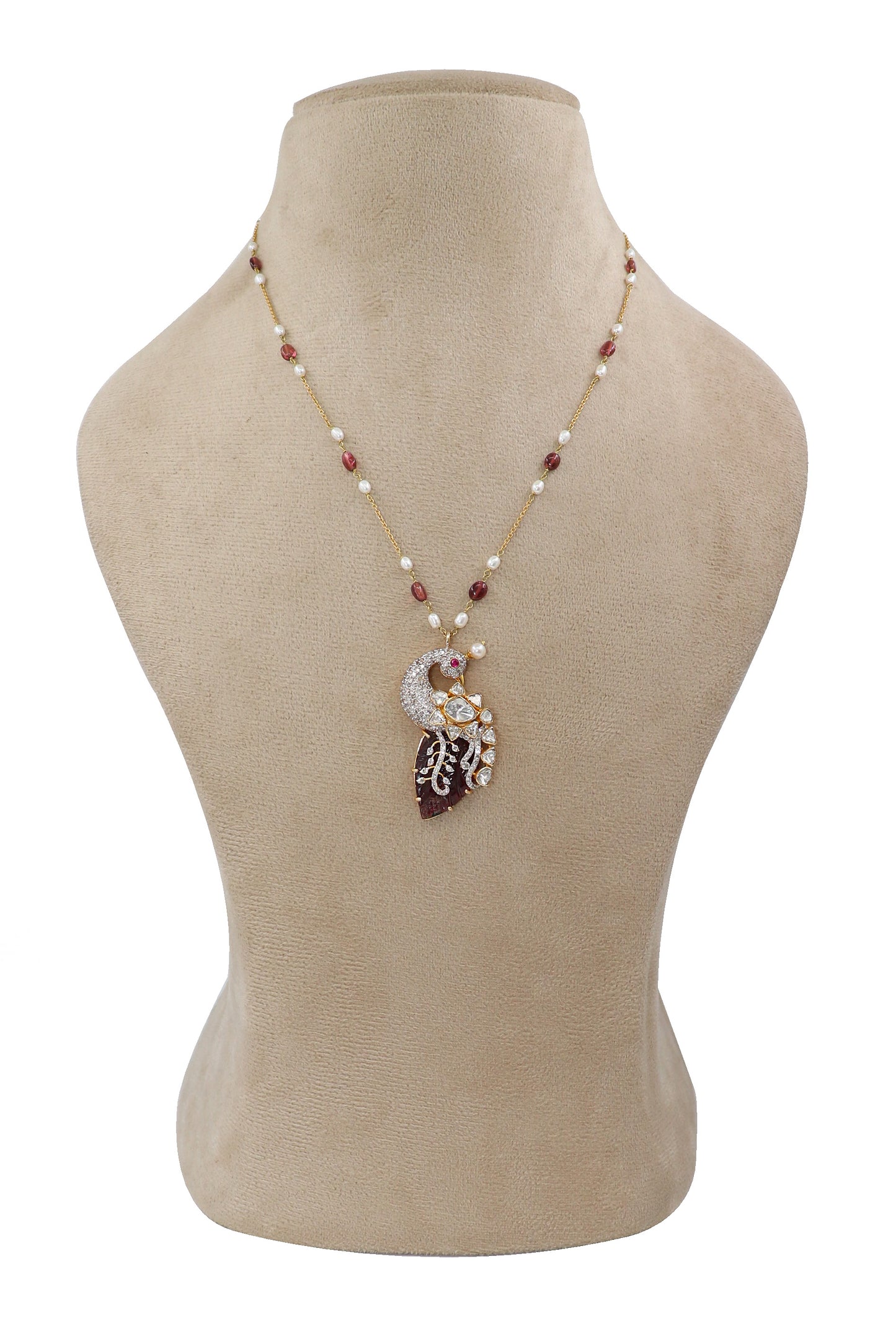 Tejasvi Necklace :Ruby Gold Diamond Chain Pandent Necklace