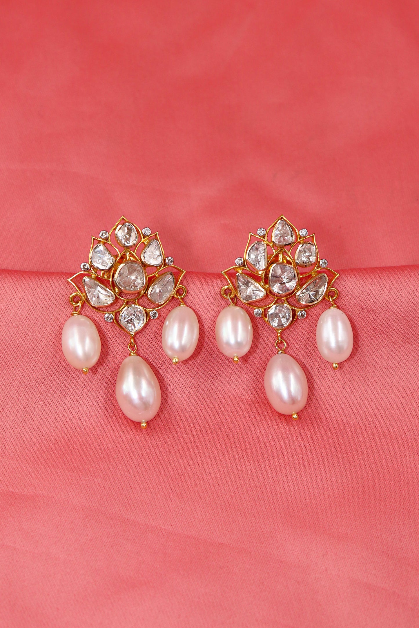 Luxury Design Gold Diamond Polki earrings for Festive Wear Studs Jewelry