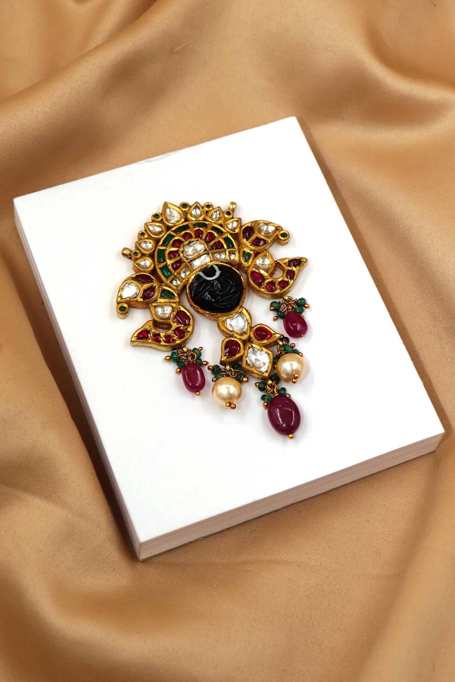 Ruby Pearl Gold Diamond Polki Shree Nath jii Pendant