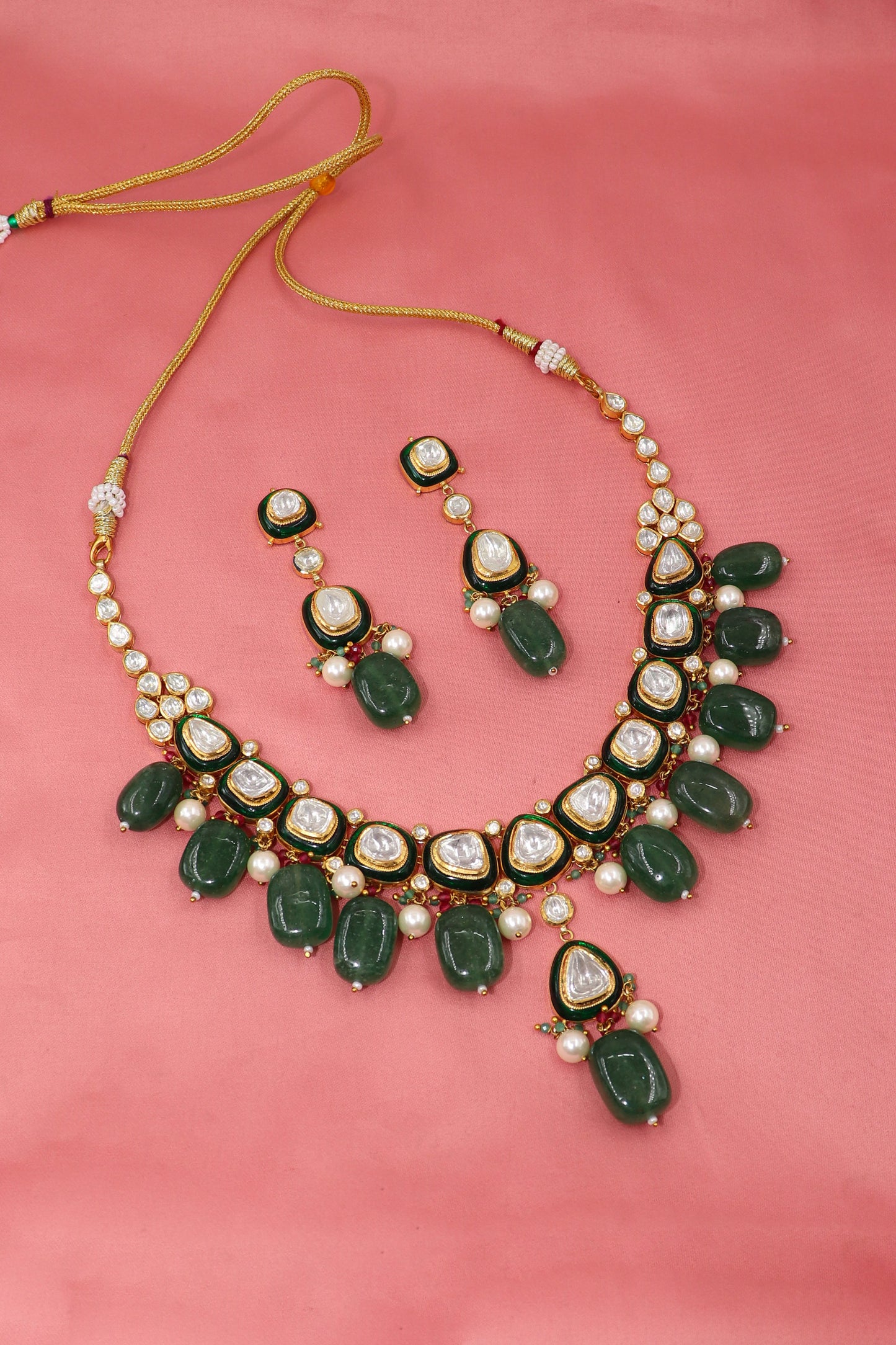 Kavya Necklace :Gold Diamoand Polki Jadau Necklace Set