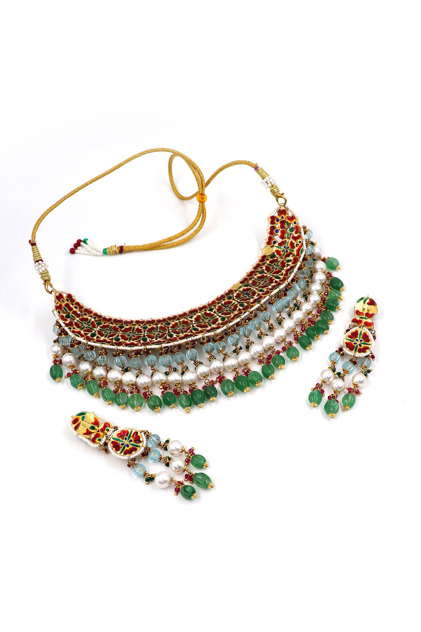 Padmini Necklace :Gold Diamoand Polki Jadau Gesmtone Necklace Set