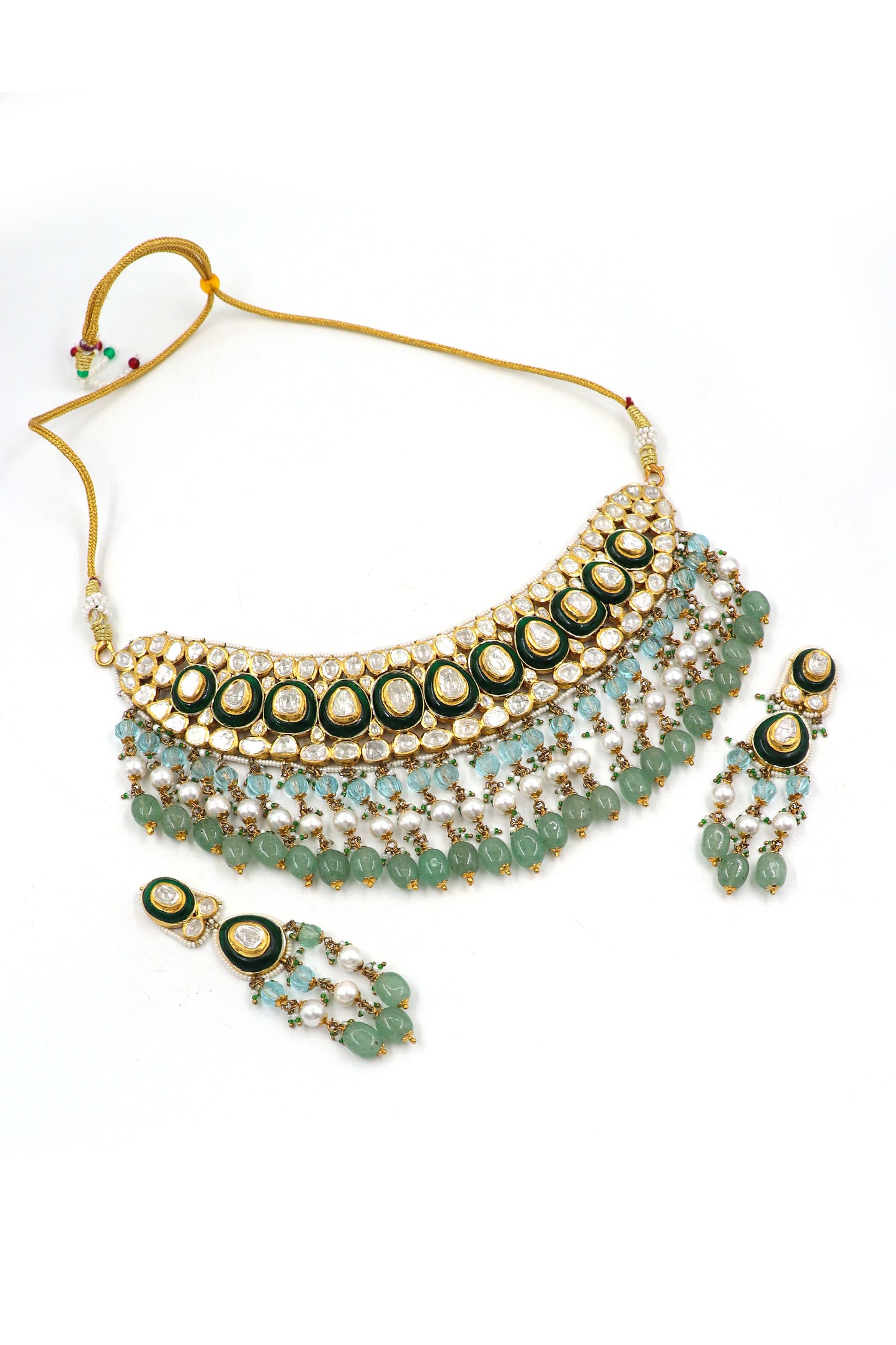 Gayatri Necklace :Gold Diamond Polki Jadau Traditional Necklace Set