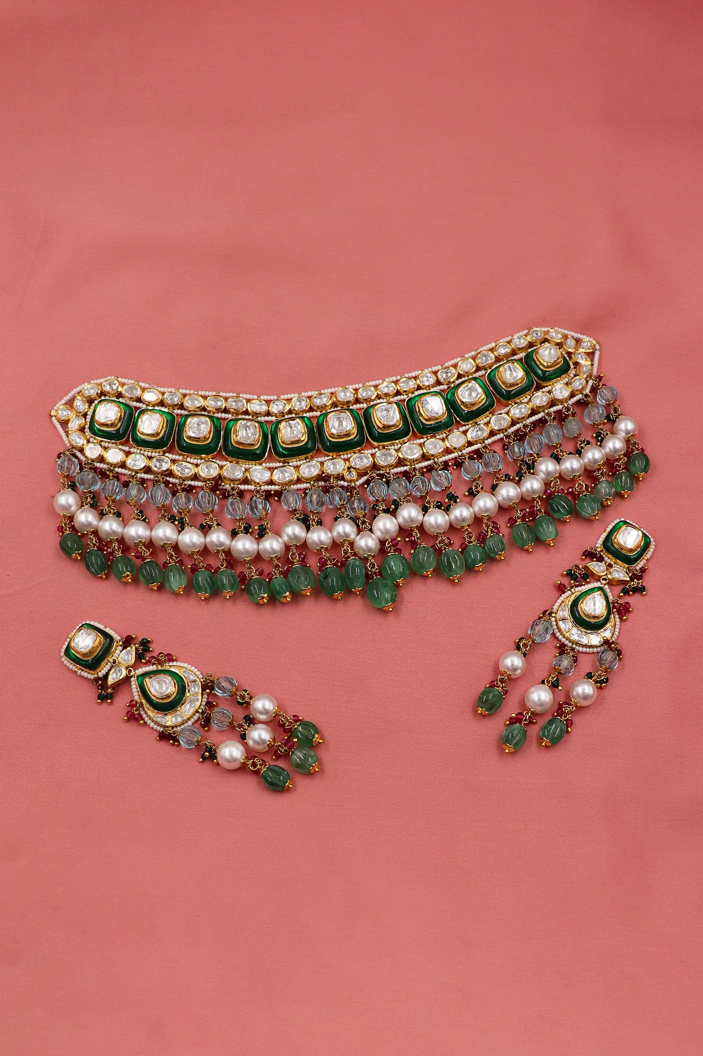 Rudrama Necklace :Gold Diamond Polki Jadau Traditional Necklace Set