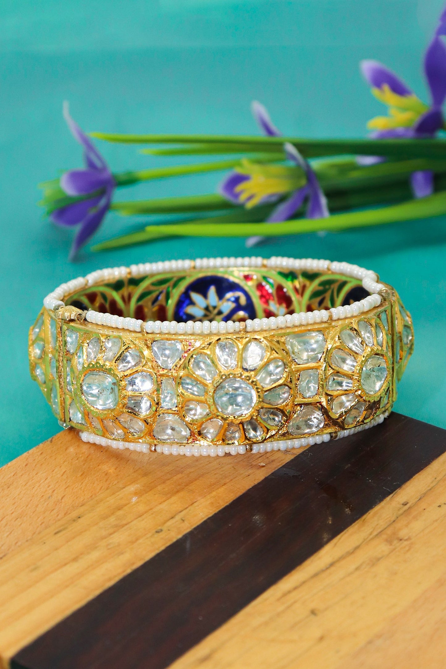 Classic Allure Jadau Designer Minakari Bangle - SurabhiJewels