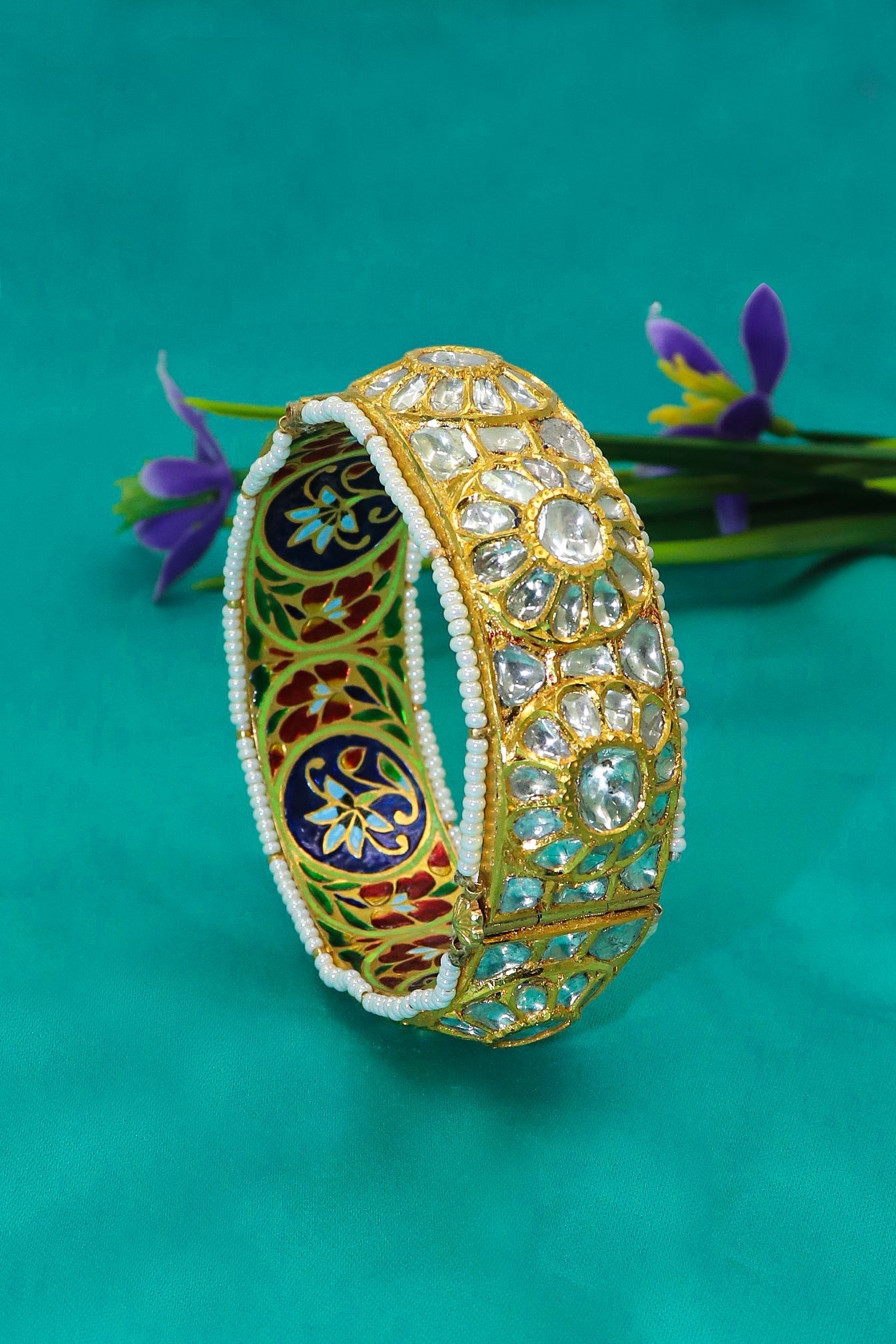 Classic Allure Jadau Designer Minakari Bangle - SurabhiJewels