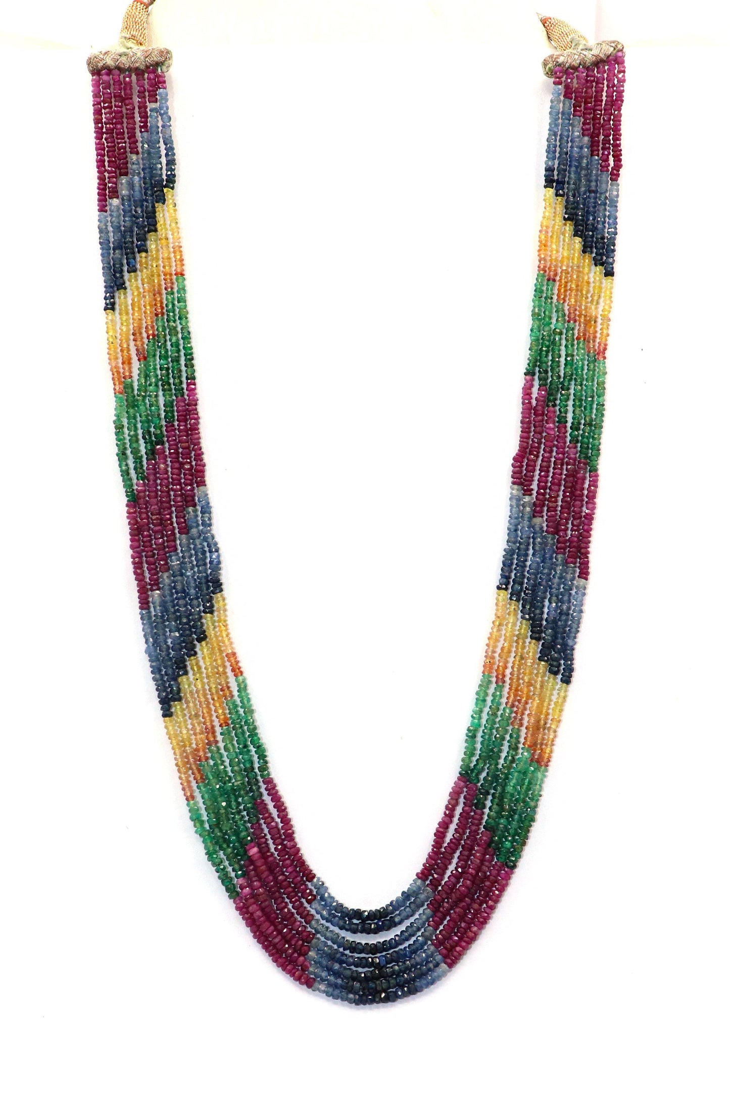 Dharini Necklace : Beautifully Crafted Multi - Layer Sapphire Gemstone Adjustable Length Necklace - SurabhiJewels