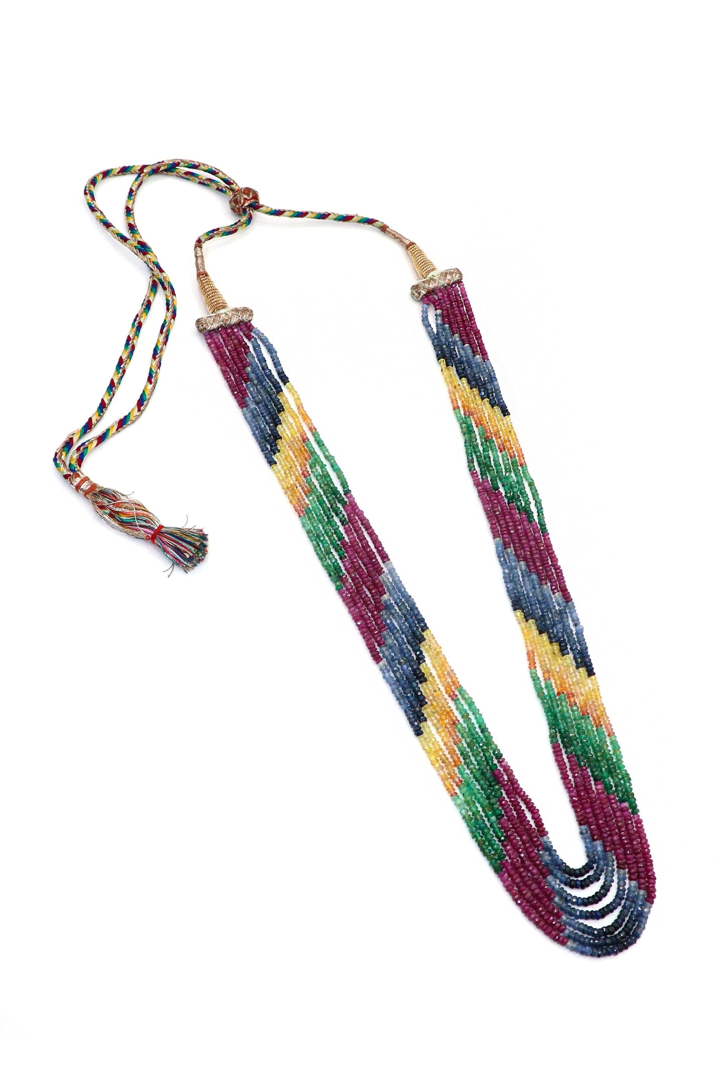 Dharini Necklace : Beautifully Crafted Multi - Layer Sapphire Gemstone Adjustable Length Necklace - SurabhiJewels