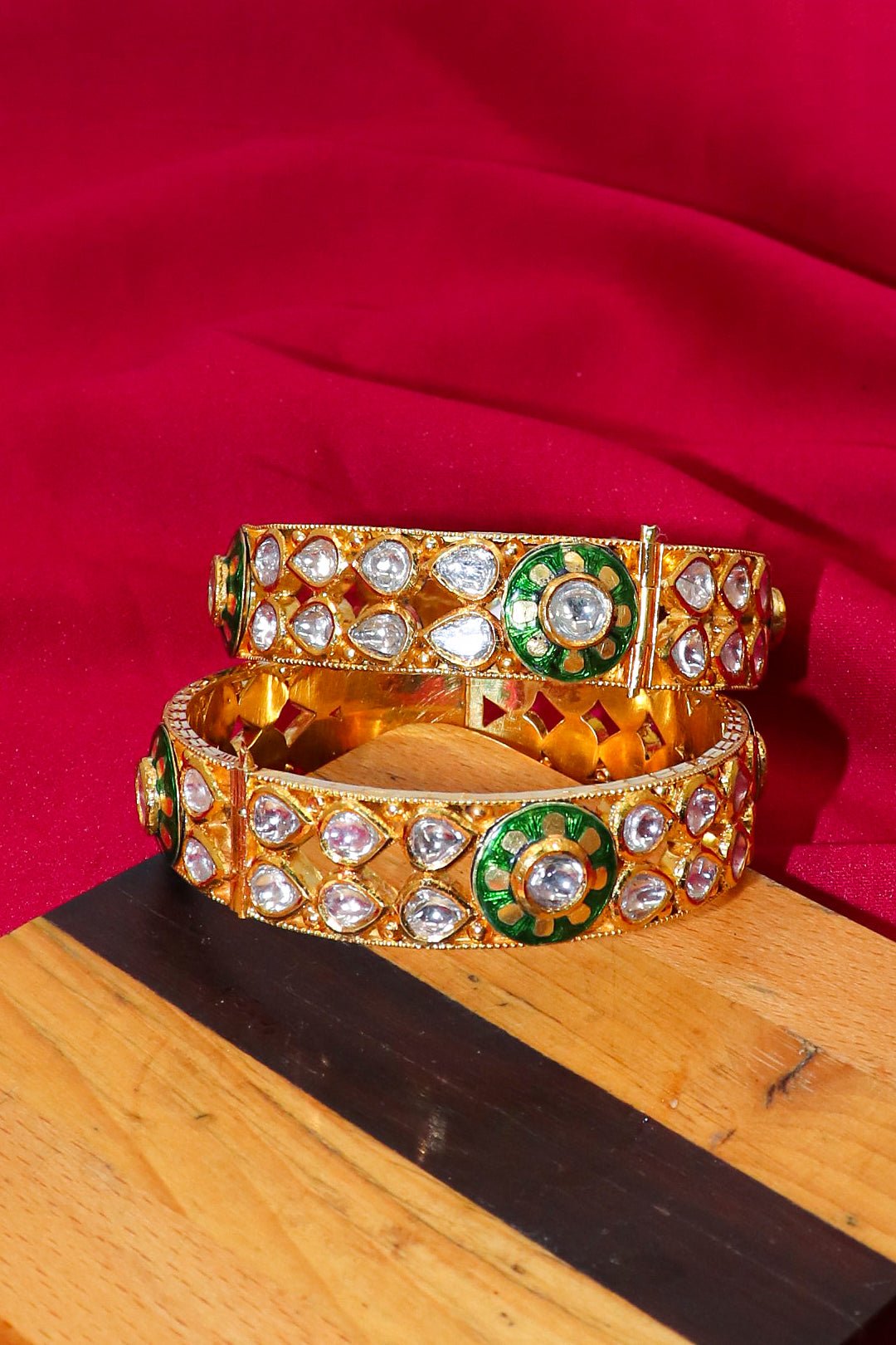 Glamourous Glow Jadau & Gold Bangle - SurabhiJewels