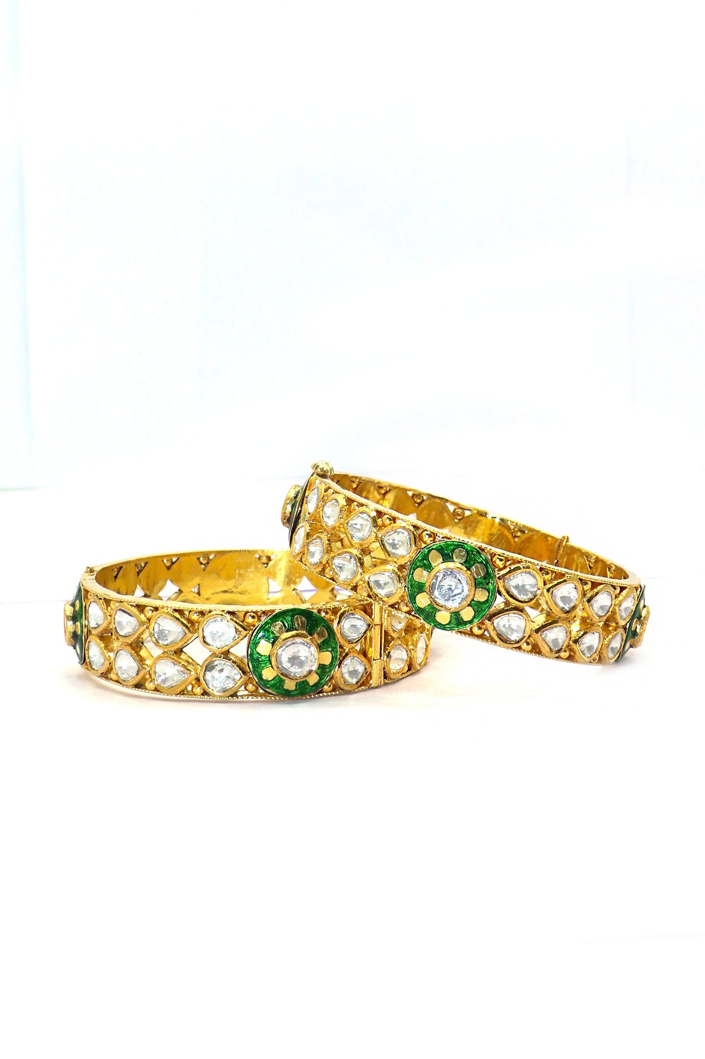 Glamourous Glow Jadau & Gold Bangle - SurabhiJewels