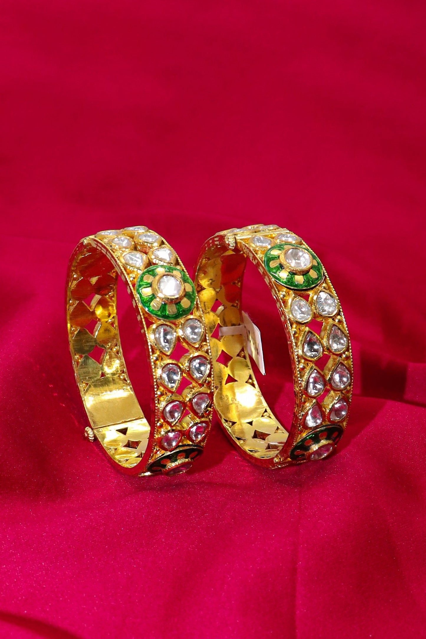 Glamourous Glow Jadau & Gold Bangle - SurabhiJewels