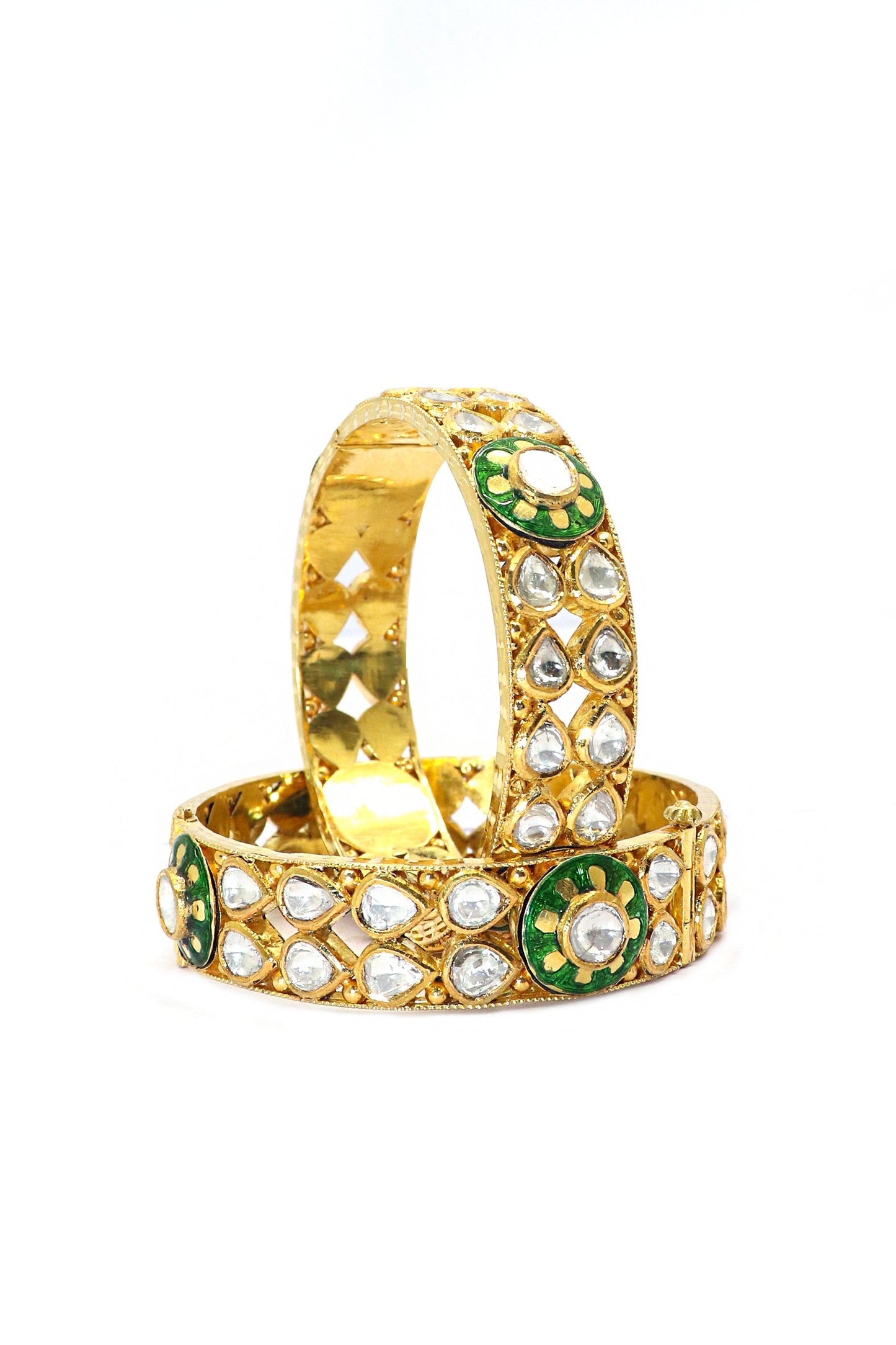 Glamourous Glow Jadau & Gold Bangle - SurabhiJewels