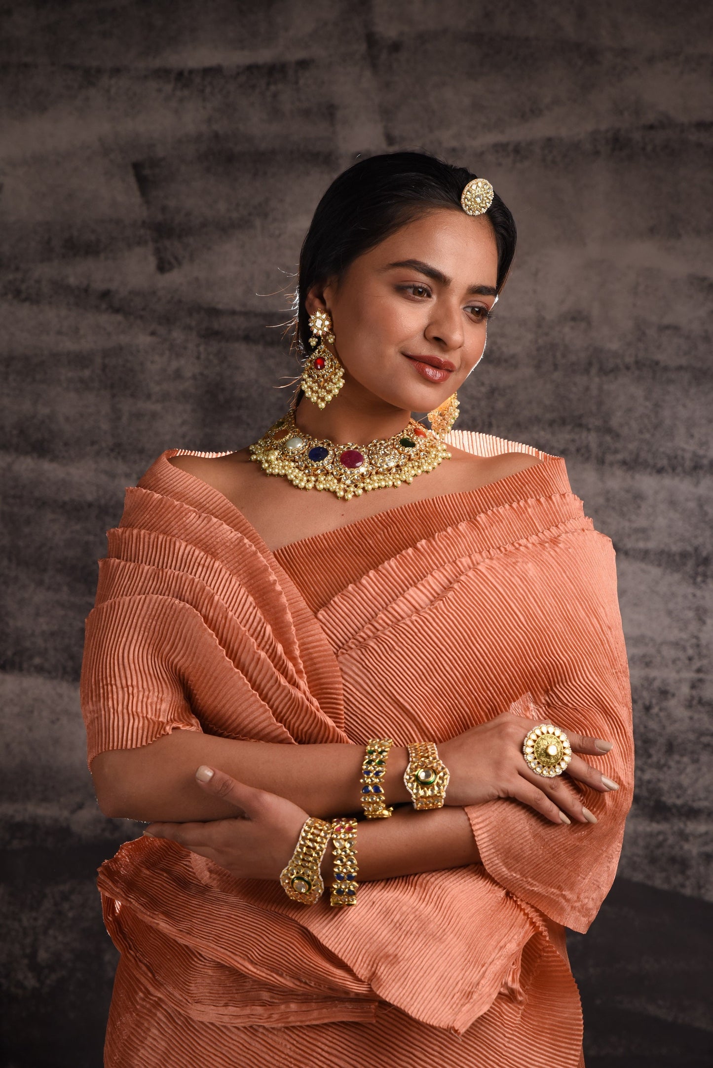 Inimitable Diamond Navratan Bracelet set - SurabhiJewels