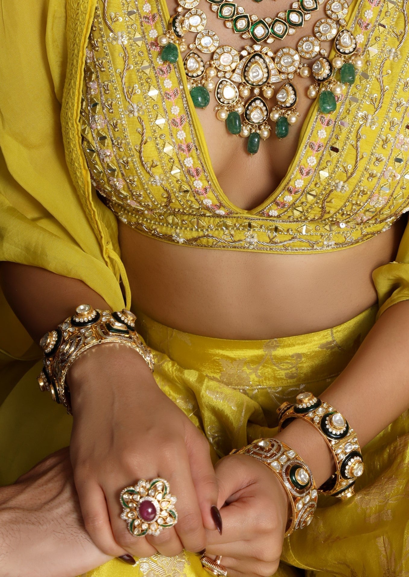 Jadau Polki Diamond Bridal Bangle Jewelry - SurabhiJewels