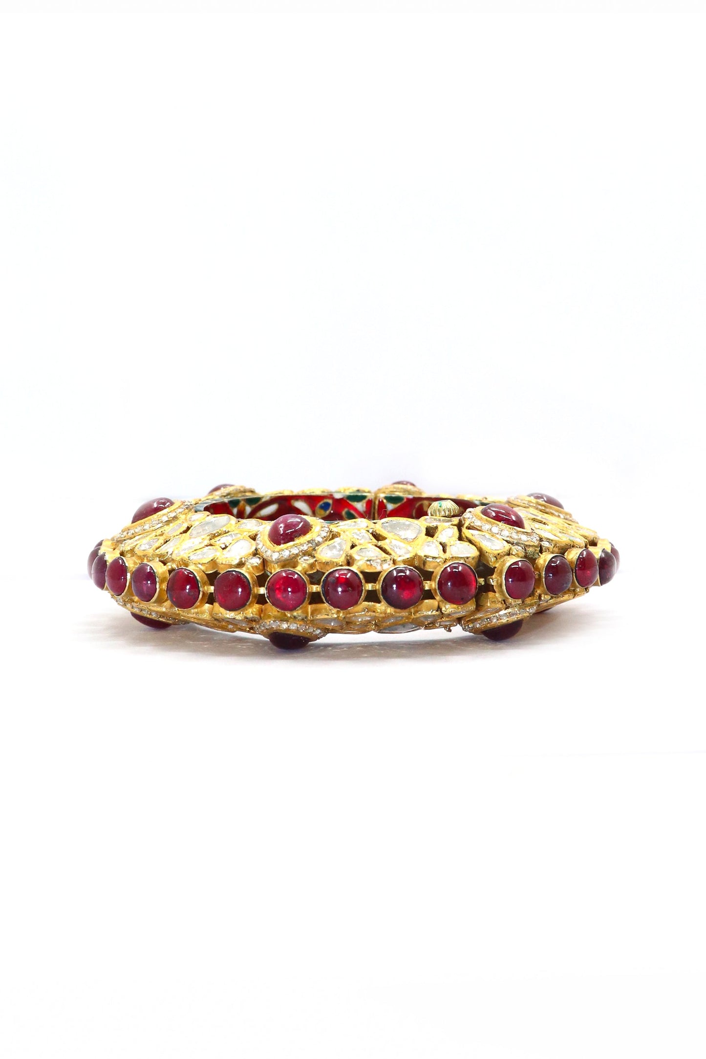 Radiant Charm Diamond Polki & Ruby Gemstone Bangle - SurabhiJewels