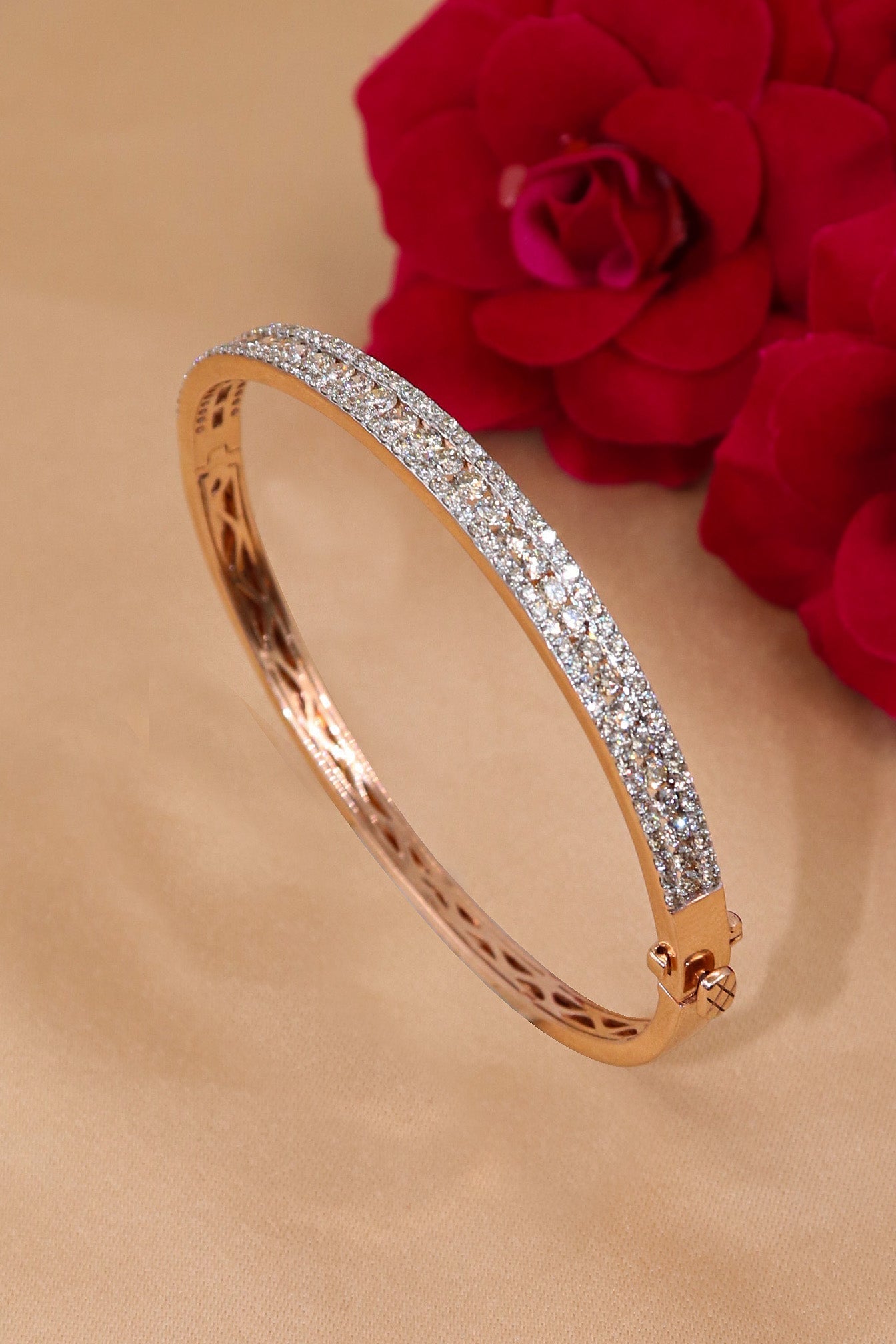 Rose Gold Diamond Bangle Cum Bracelet Wedding Jewelry - SurabhiJewels
