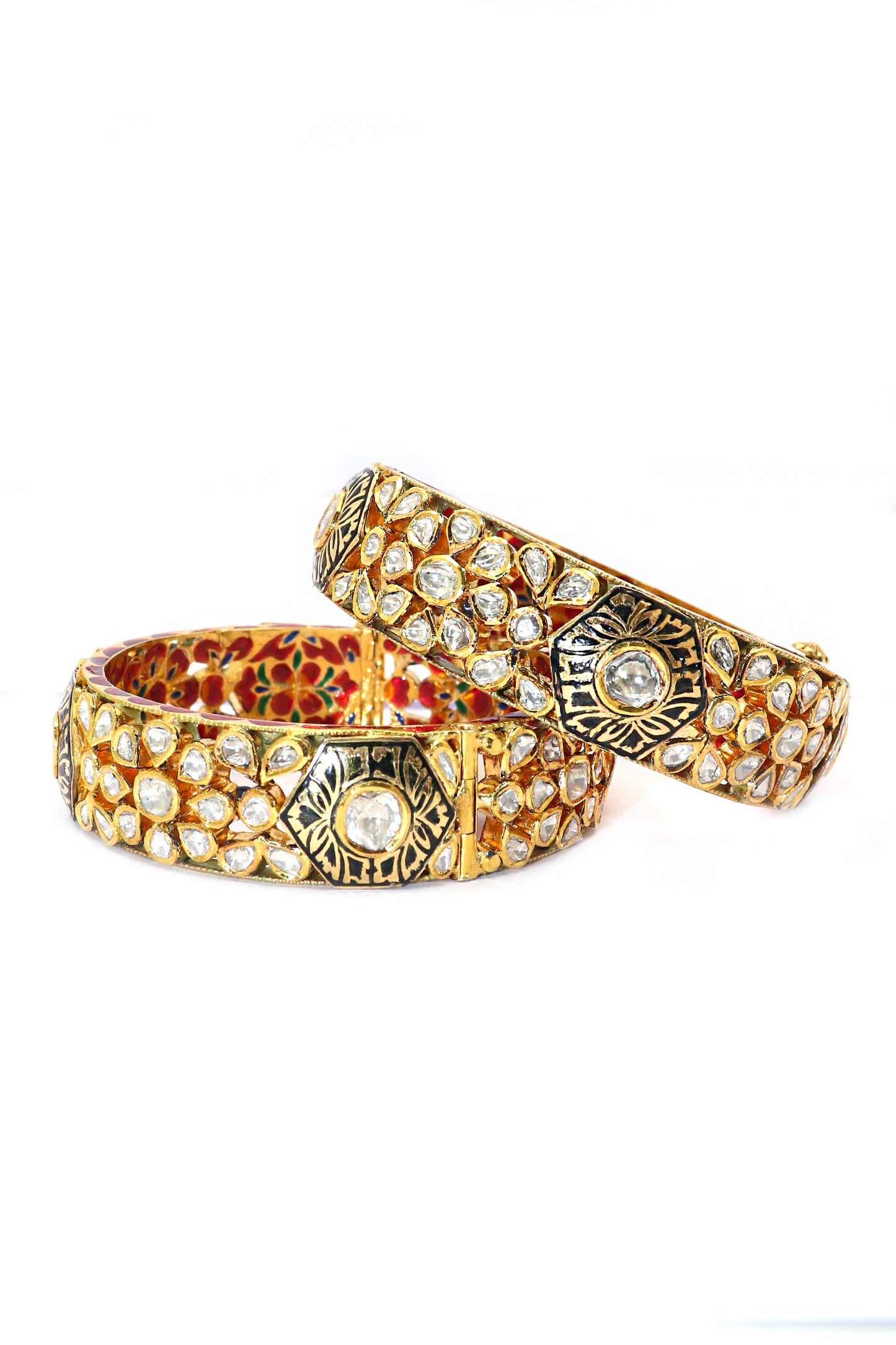 Royal Radiance Diamond Poklki & Minakari Art Jadau Bangle - SurabhiJewels