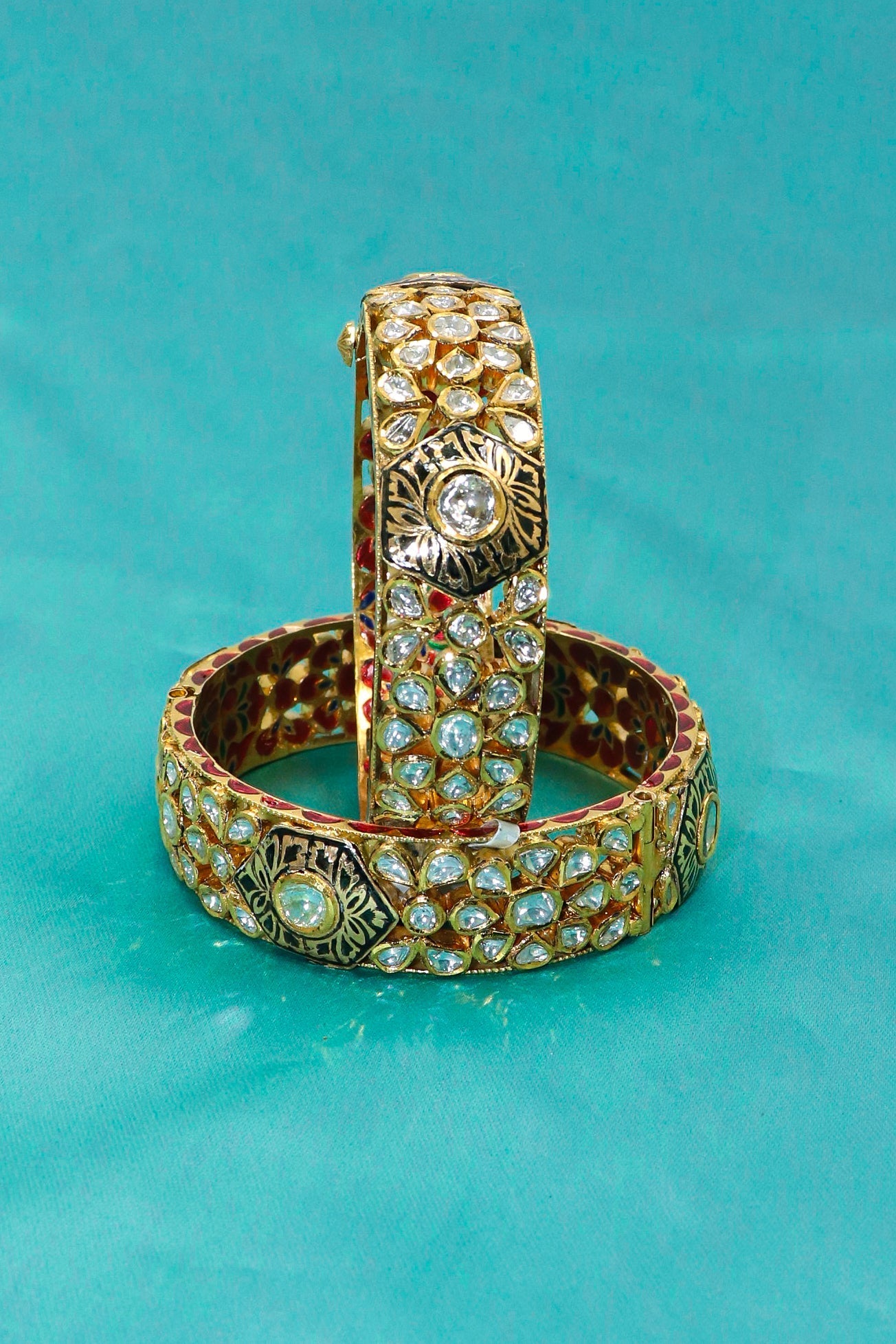 Royal Radiance Diamond Poklki & Minakari Art Jadau Bangle - SurabhiJewels