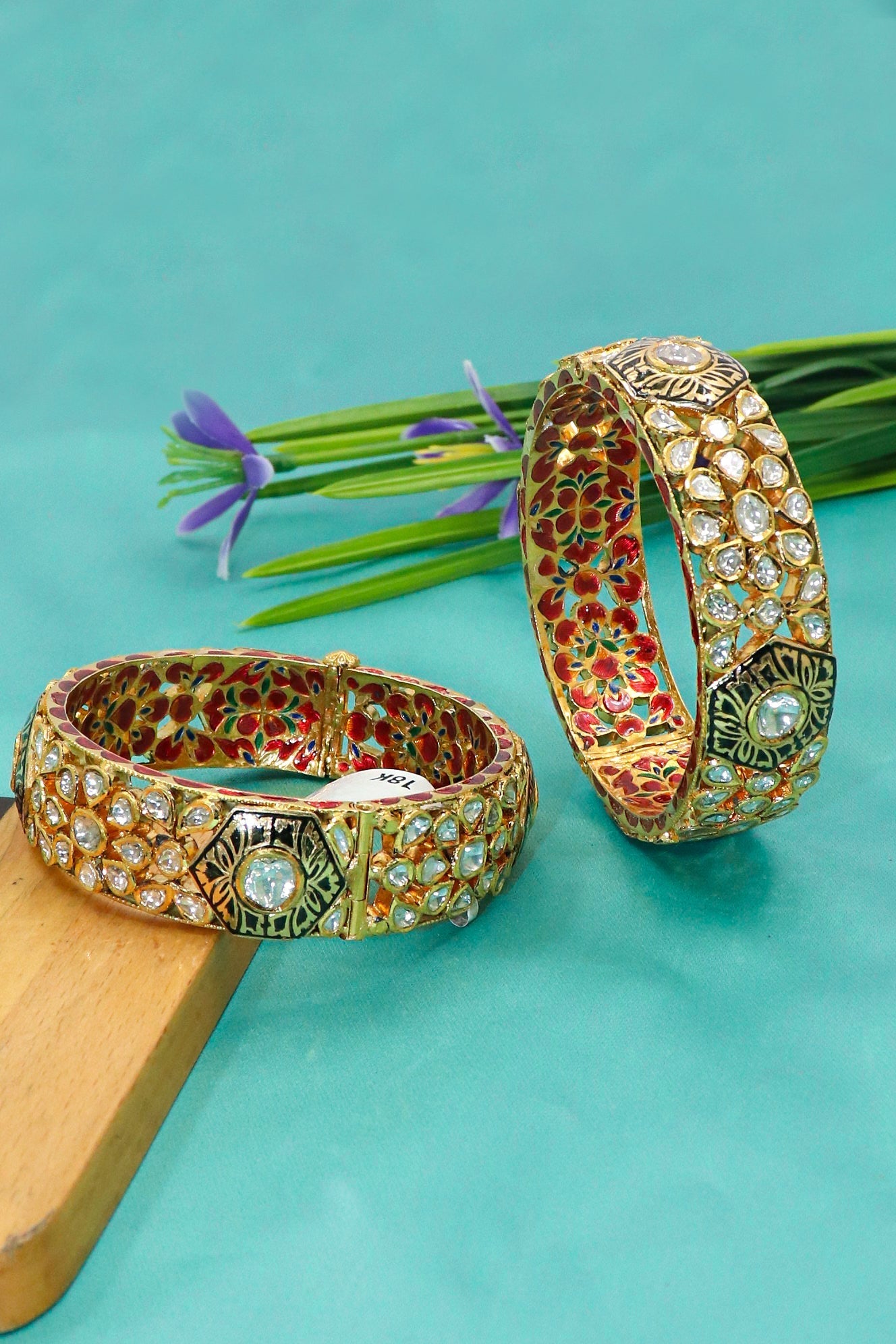 Royal Radiance Diamond Poklki & Minakari Art Jadau Bangle - SurabhiJewels