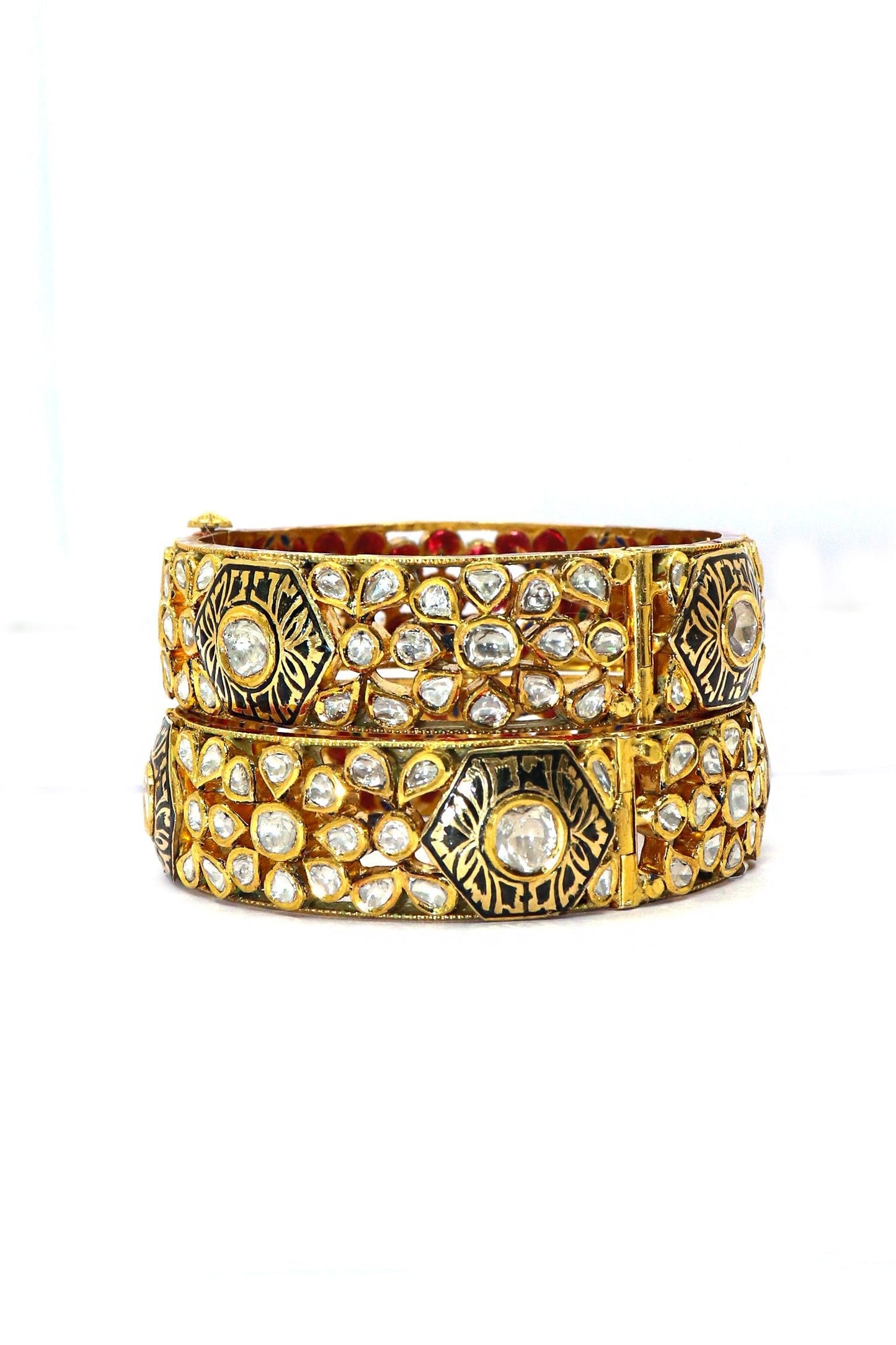 Royal Radiance Diamond Poklki & Minakari Art Jadau Bangle - SurabhiJewels