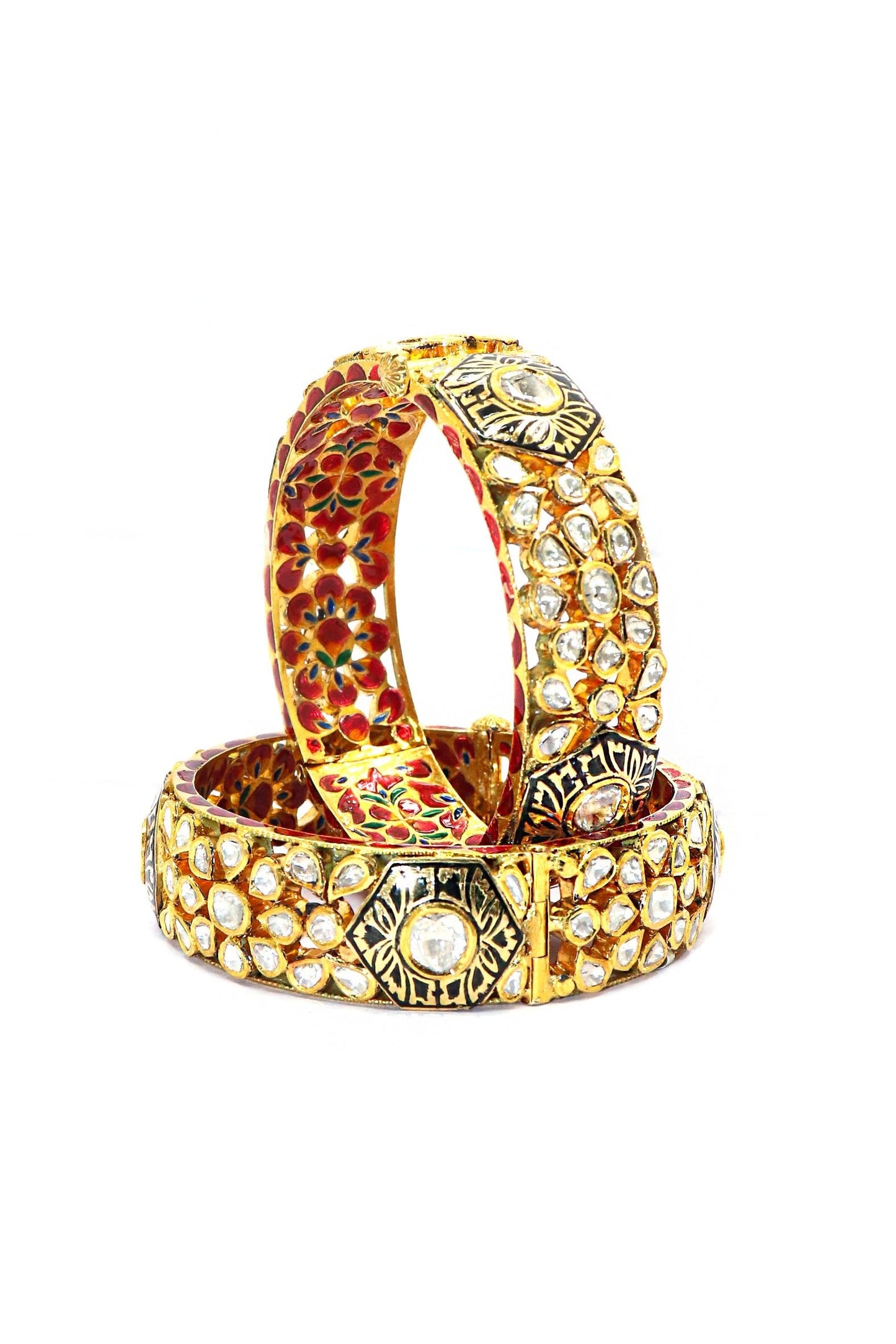 Royal Radiance Diamond Poklki & Minakari Art Jadau Bangle - SurabhiJewels
