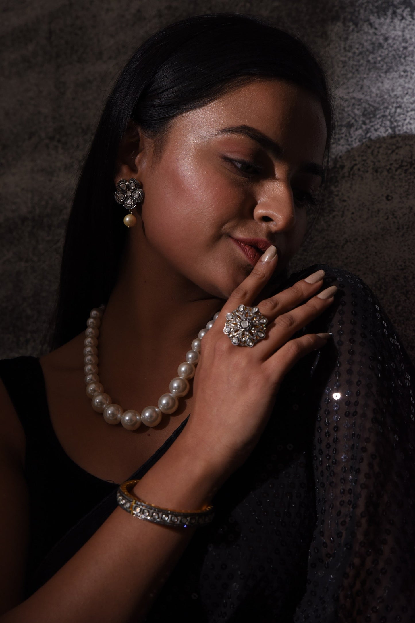 Tantalizing Uncut Diamond Victorian Bangle - SurabhiJewels