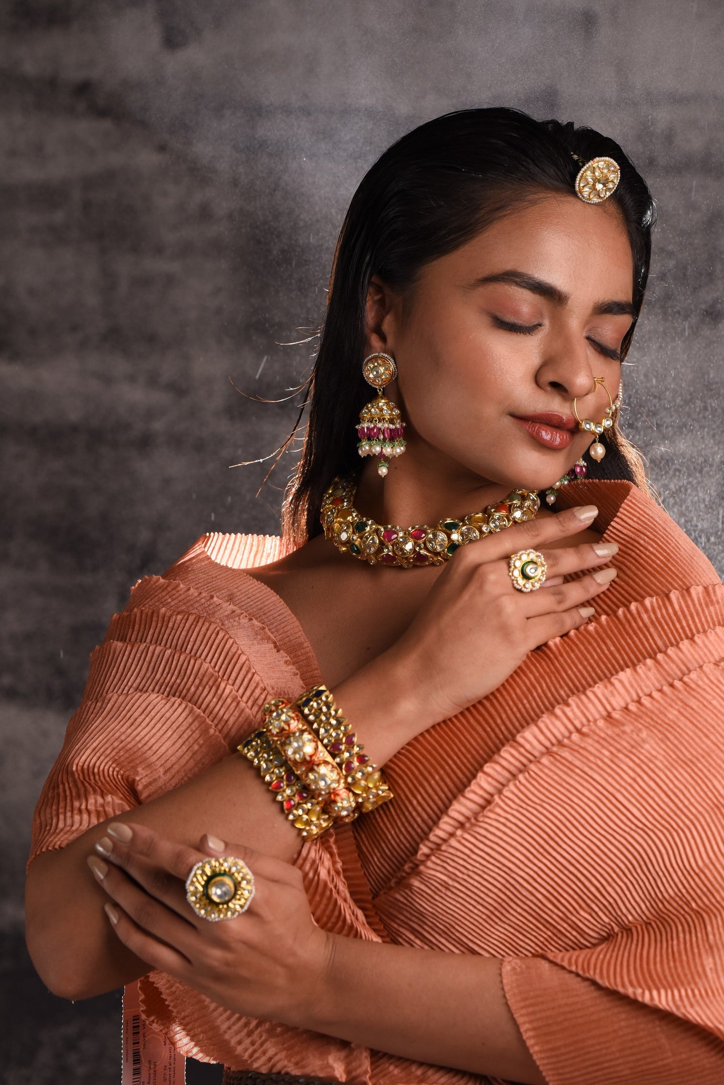 Uncut Diamond With Red Enamel Bangle - SurabhiJewels