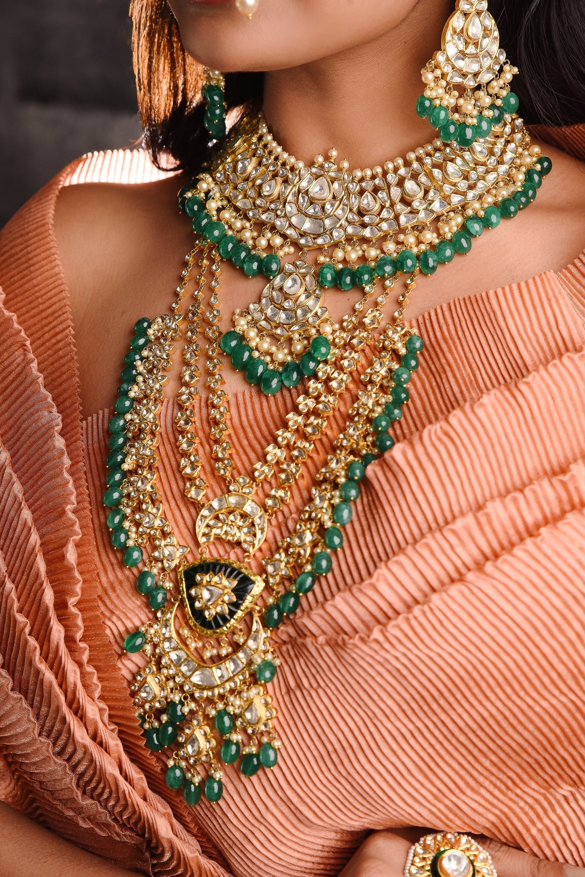 18KT Uncut Diamond Bridal Necklace Set - SurabhiJewels