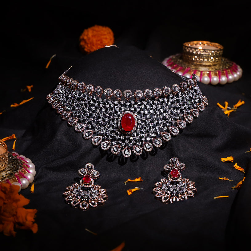 Begum Ruby Diamond Necklace Set