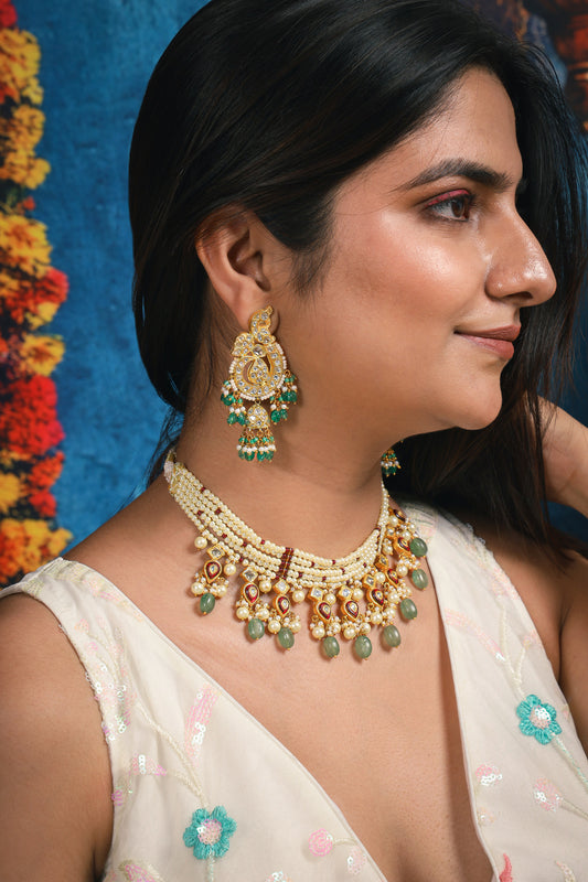Ishana Emerald Ruby Diamond Necklace Set
