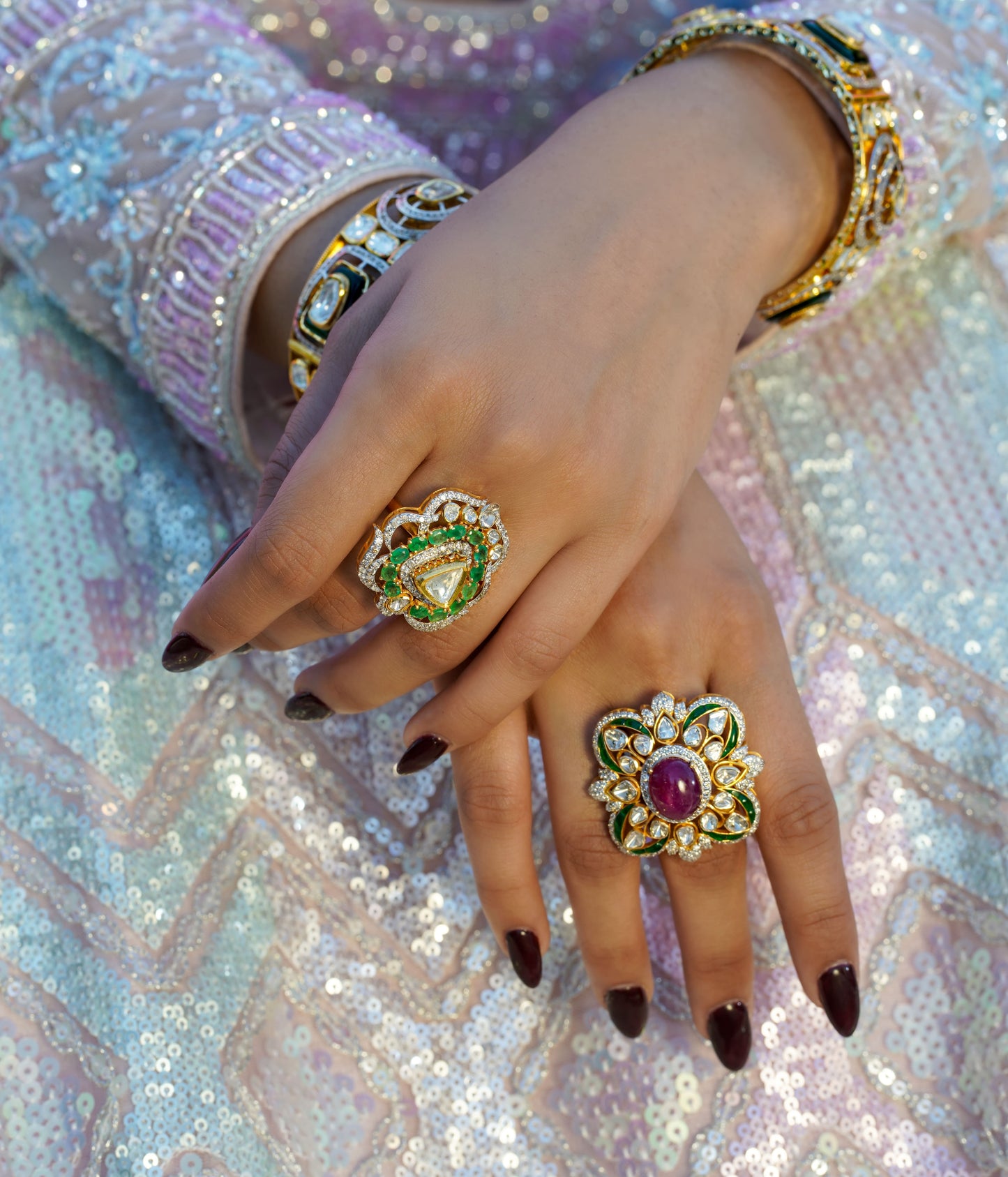 Noorie Emerald Ruby Polki Ring