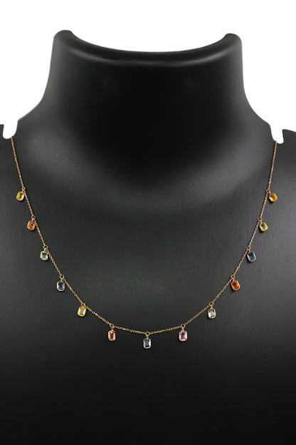 Elegant Multi Sapphire Gemstone Necklace with Chain for Wedding and Party Wear.