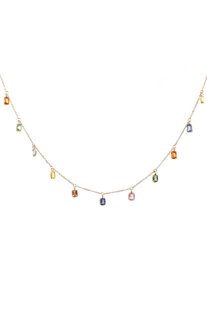 Elegant Multi Sapphire Gemstone Necklace with Chain for Wedding and Party Wear.