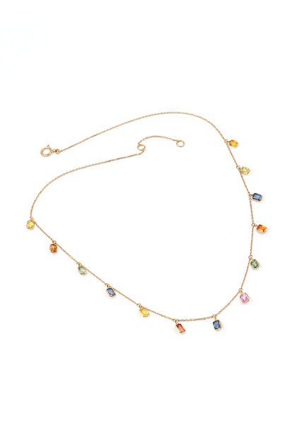 Elegant Multi Sapphire Gemstone Necklace with Chain for Wedding and Party Wear.