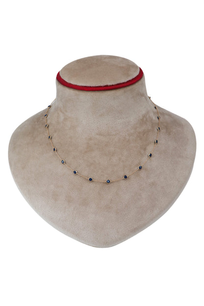 Round Blue Sapphire Gemstone Glamour Chain Necklaces Jewelry