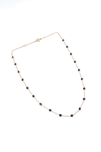 Round Blue Sapphire Gemstone Glamour Chain Necklaces Jewelry