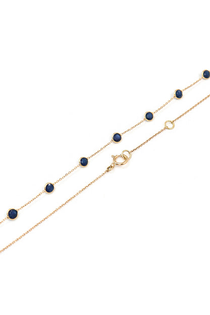 Round Blue Sapphire Gemstone Glamour Chain Necklaces Jewelry