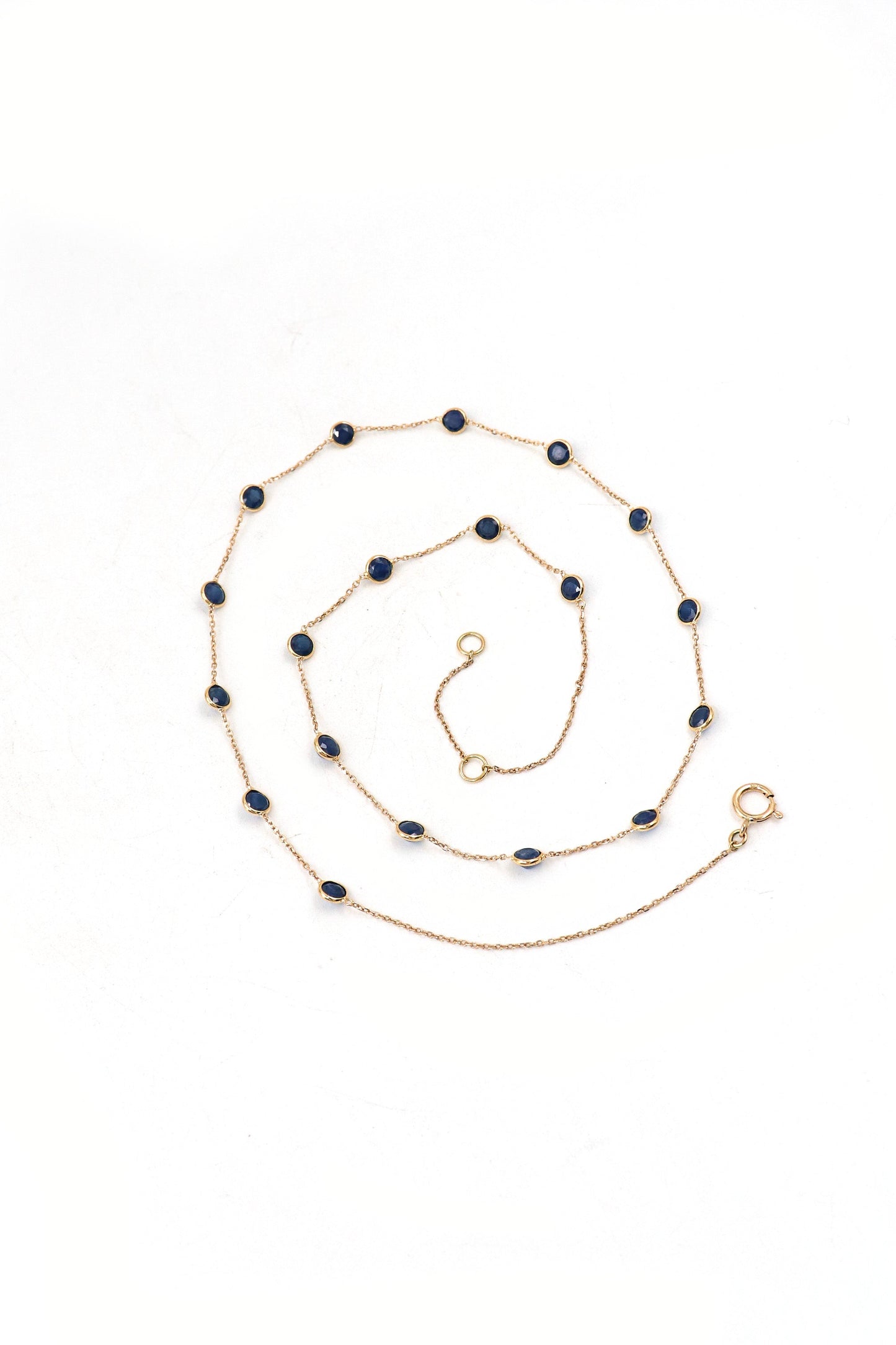 Round Blue Sapphire Gemstone Glamour Chain Necklaces Jewelry