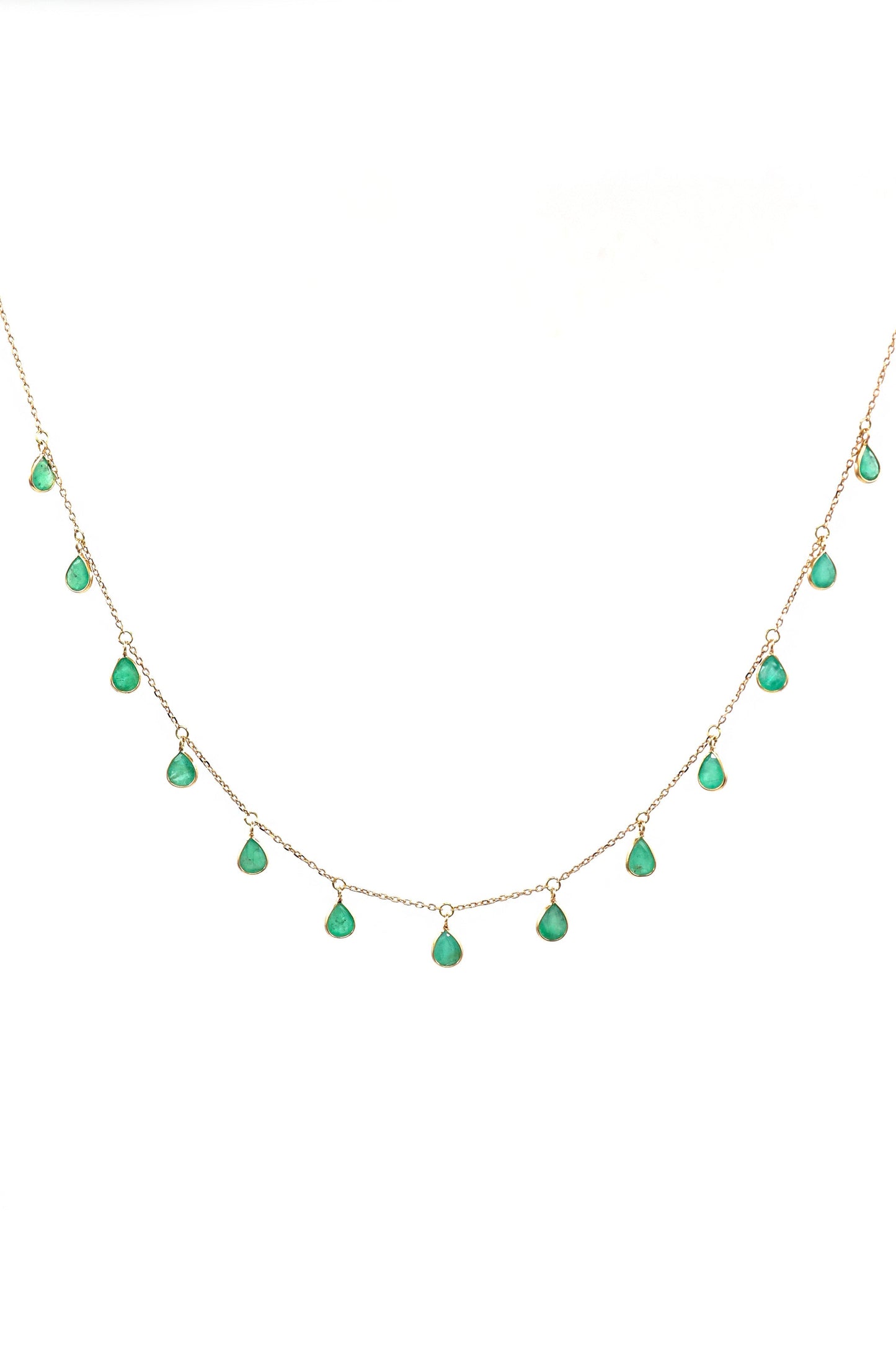 Majestic Aura Emerald Gemstone Beads with Chain Necklace