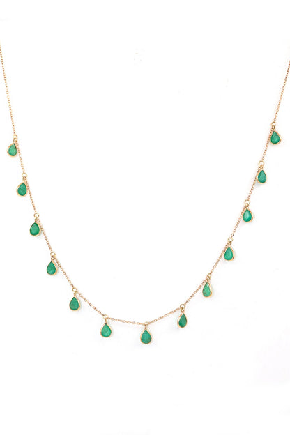 Majestic Aura Emerald Gemstone Beads with Chain Necklace