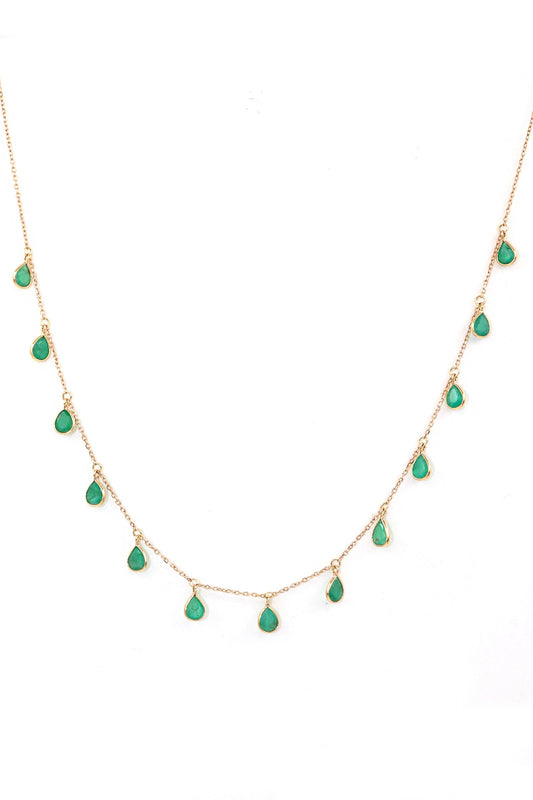 Majestic Aura Emerald Gemstone Beads with Chain Necklace