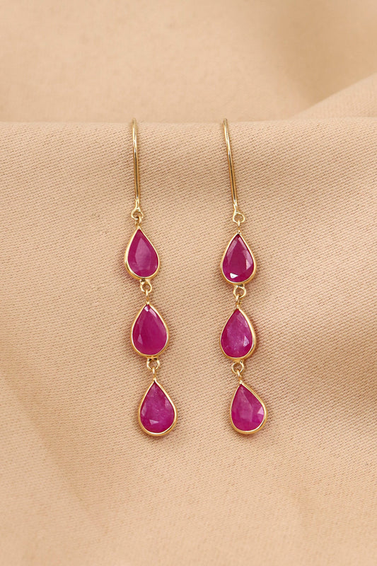 Handcrafted Earring Ruby Gemstones and Intricate Detailing Hook Earring Jewelry