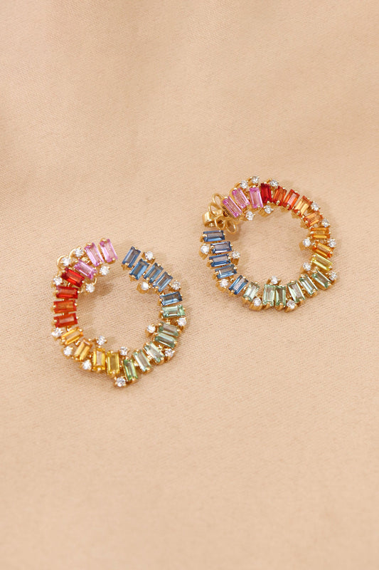 Multi Sapphire Gemstone Round Earring Jewelry