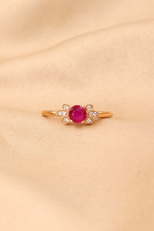 18Kt Gold with Ruby Gemstone And Diamond Royal Touch for Festive Occasions Ring