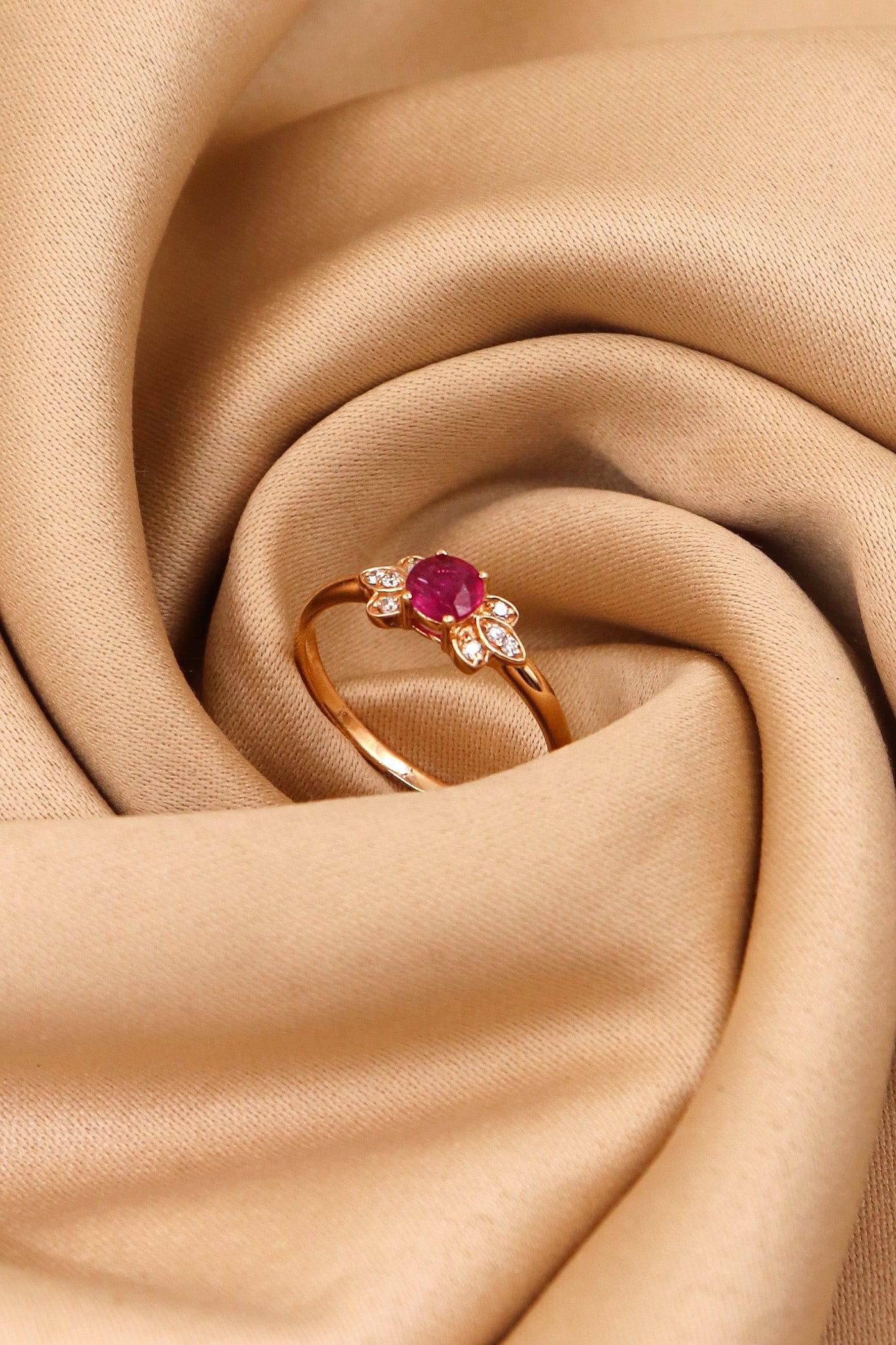 18Kt Gold with Ruby Gemstone And Diamond Royal Touch for Festive Occasions Ring