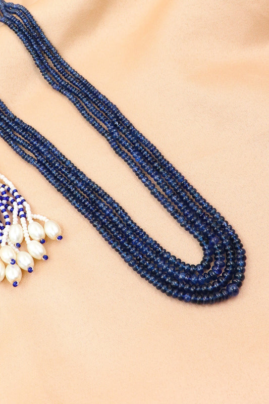 Designer Wedding Necklace with Precious Blue Sapphire Gemstone Beads